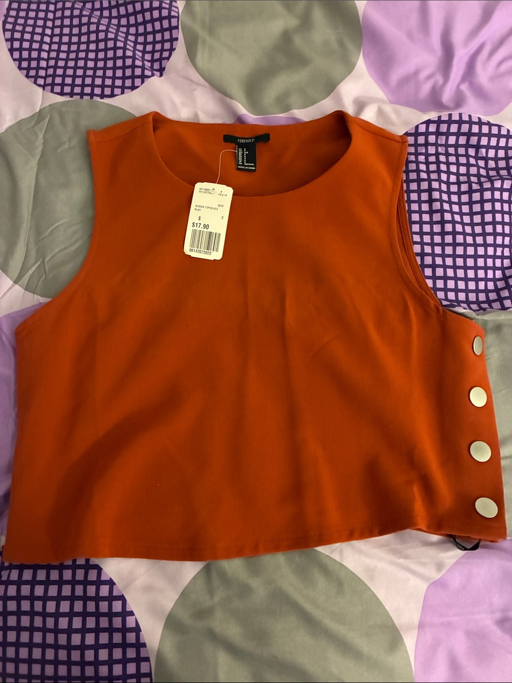 Forever 21 Burnt Orange Sleeveless Cropped Side-Button Top